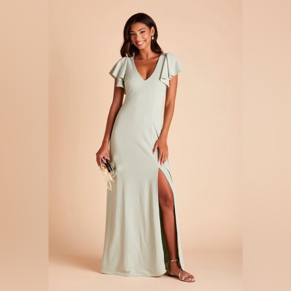 Birdy Grey Hannah Crepe Flutter Sleeve Bridesmaid Dress in Sage Green M NEW